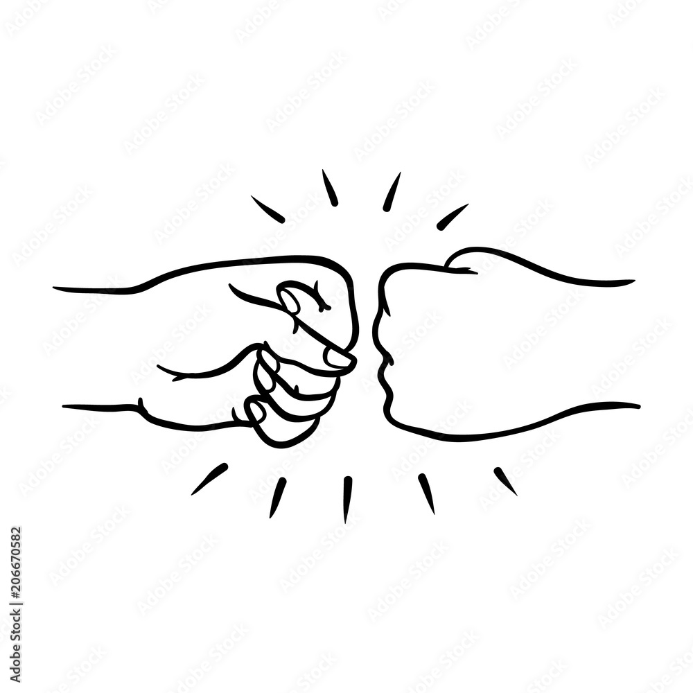 Two human hands giving fist bump gesture in sketch style isolated on white background - hand drawn vector illustration of pair of wrists greeting each other with fist together. Two human hands giving fist bump gesture in sketch style isolated on white background - hand drawn vector illustration of pair of wrists greeting each other with fist together.