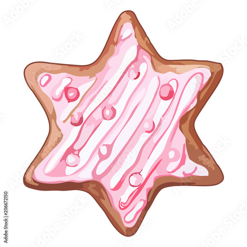 Watercolor pink six-pointed star ginger biscuit isolated vector