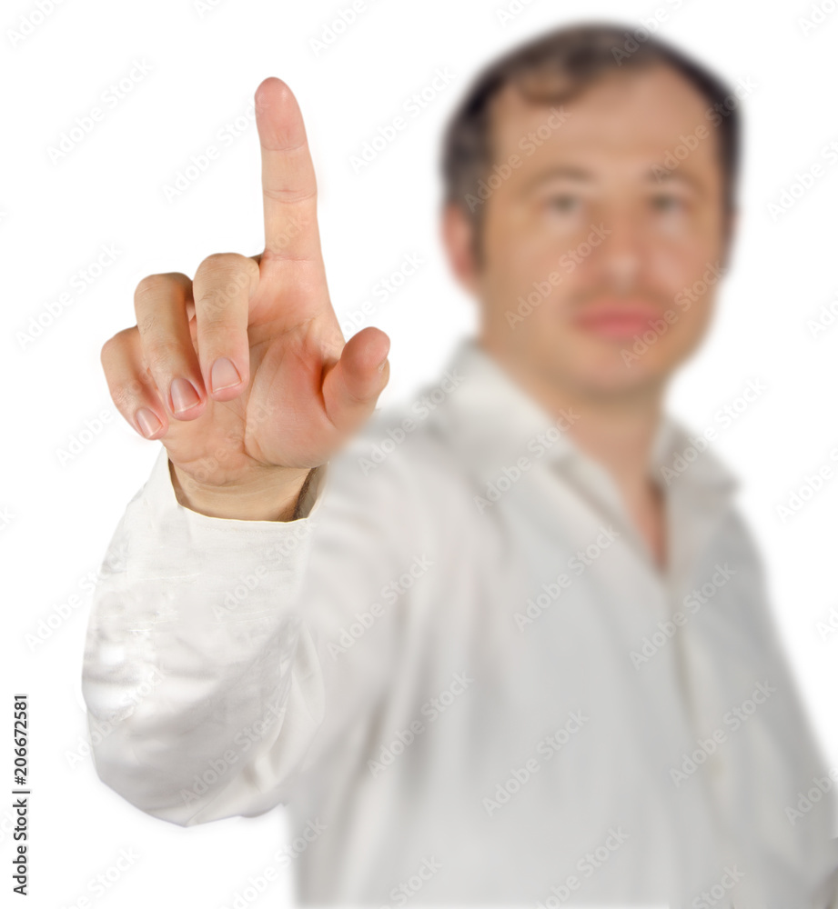 Man pointing to virtual screen Man pointing to virtual screen