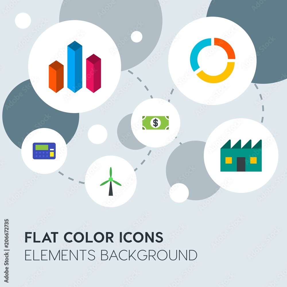 business, industry, charts flat vector icons and elements background with circle bubbles networks.Multipurpose use on websites, presentations, brochures and more