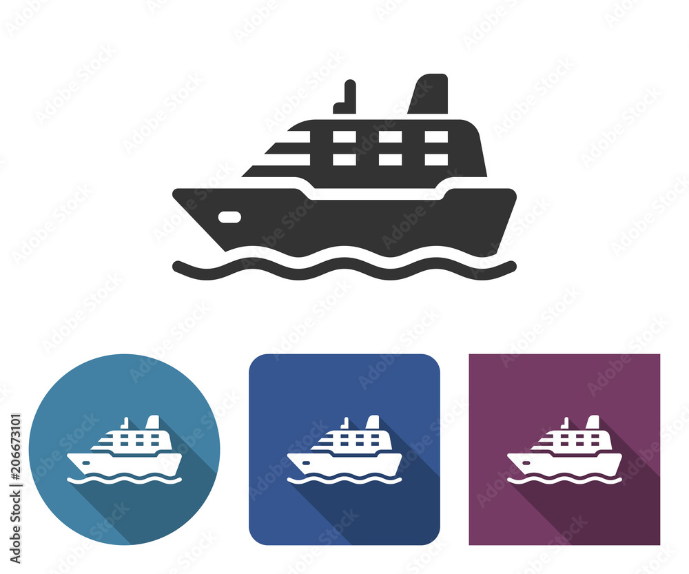 Ship icon in different variants with long shadow Ship icon in different variants with long shadow