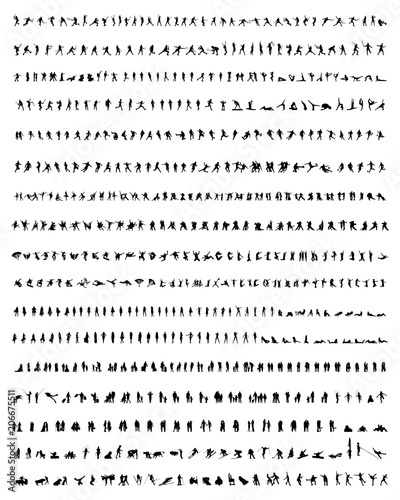 Big collection of people silhouettes on white background