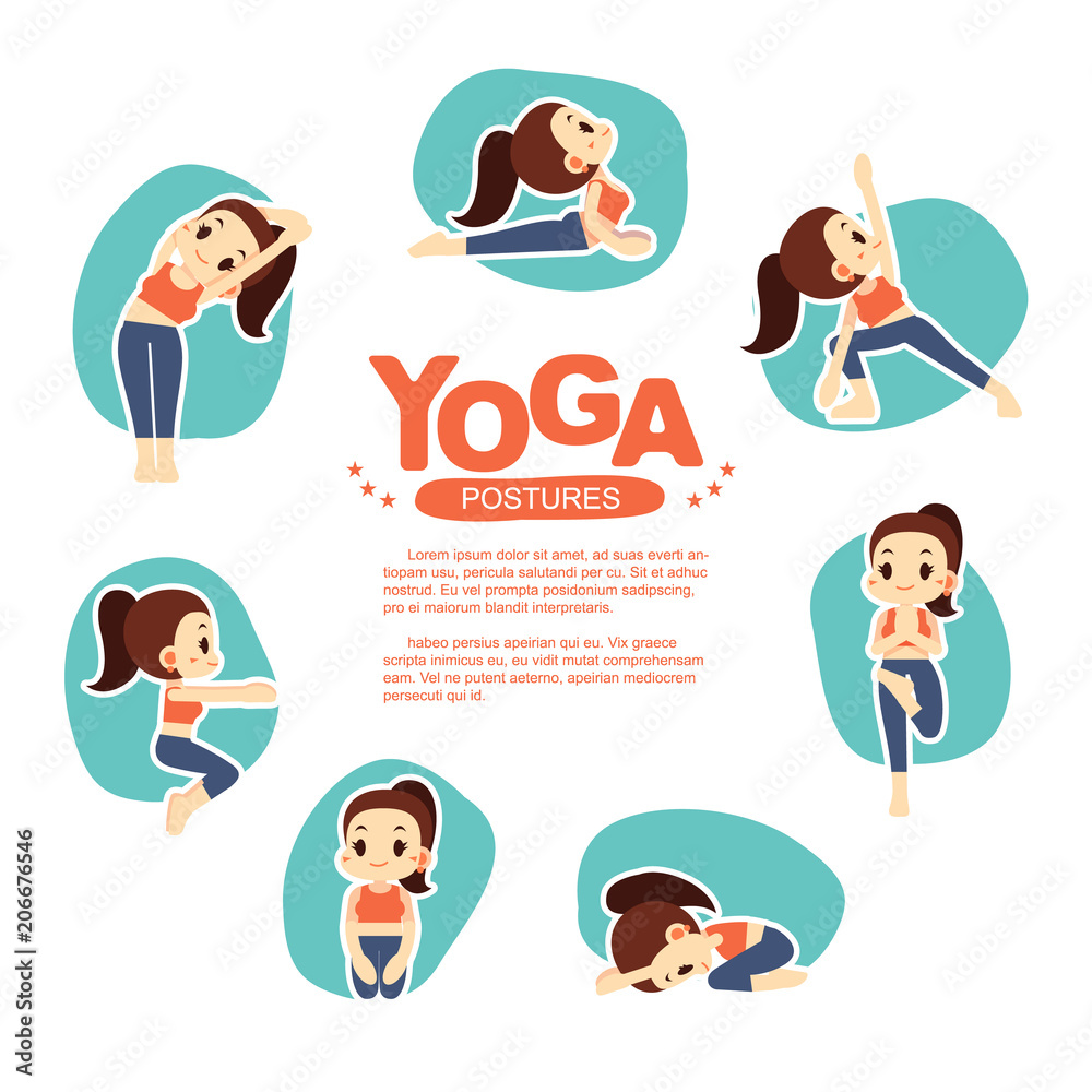 Vector woman character doing yoga in different pose Vector woman character doing yoga in different pose