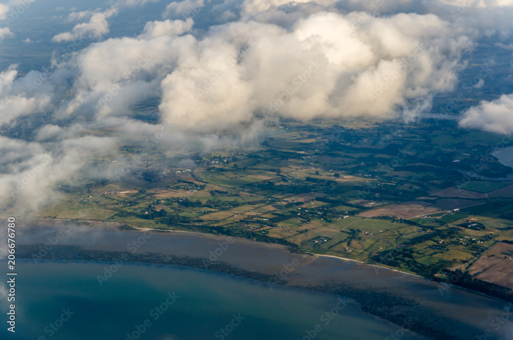 Flying above the clouds, view from the airplane