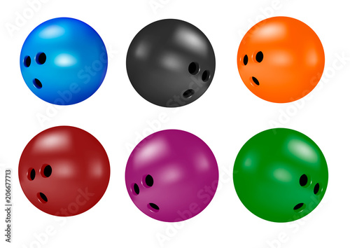 Bowling ball in vector on white background.Colorful bowling balls vector illustration. photo