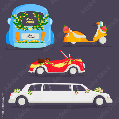 Wedding fashion transportation traditional auto expensive retro ceremony brid...