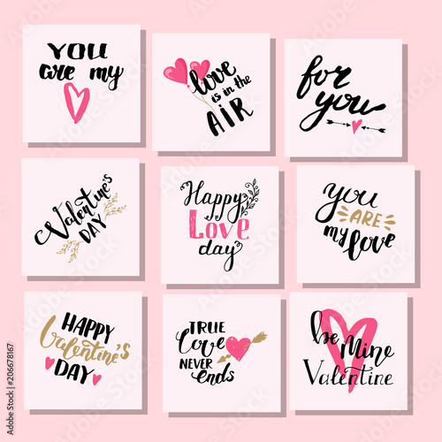 Vector I love You text cards hand drawn valentine lettering inspirational lov...