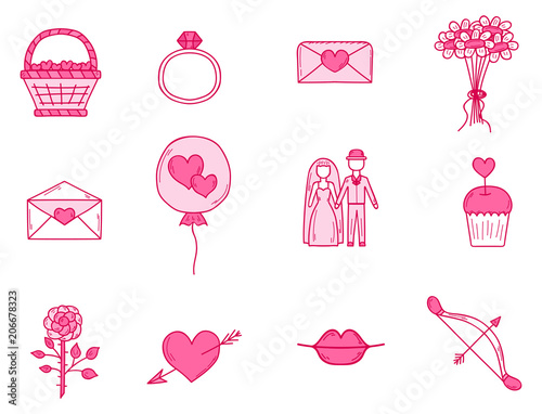 Wedding outline married engagement groom bride icons vector illustration.