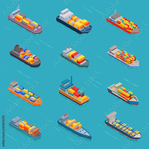 Tanker oil bulk vector isometric tank ships or cargo boats transport and isometry transportation by sea or ocean set illustration oiled vessel isolated on white background