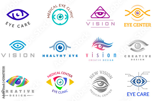 Eye logo vector eyeball icon eyes look vision and eyelashes logotype of medical care optic company supervision illustration isolated on white background
