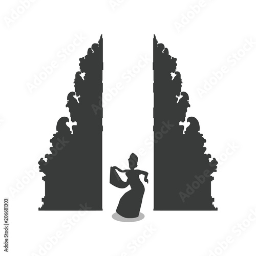 Traditional balinese dancer in front of Bali gate