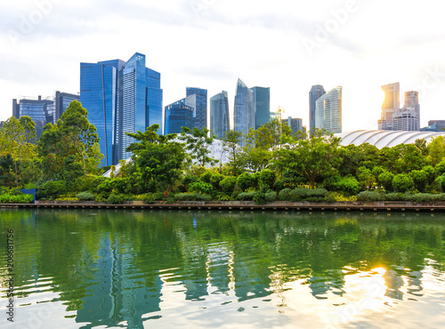 View of Singapore Skyline From Park