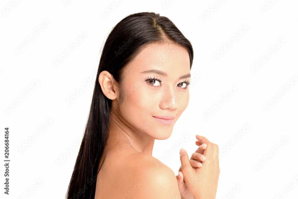 Young Asian woman with beautiful face and clear skin face close up studio Young Asian woman with beautiful face and clear skin face close up studio