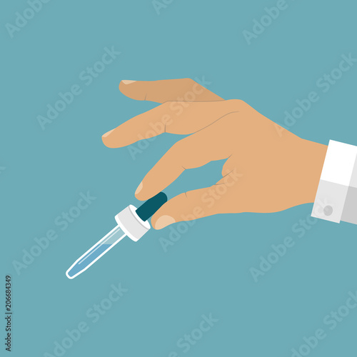 Pipette in hands doctor. Flu and cold season. Flat design illustration.