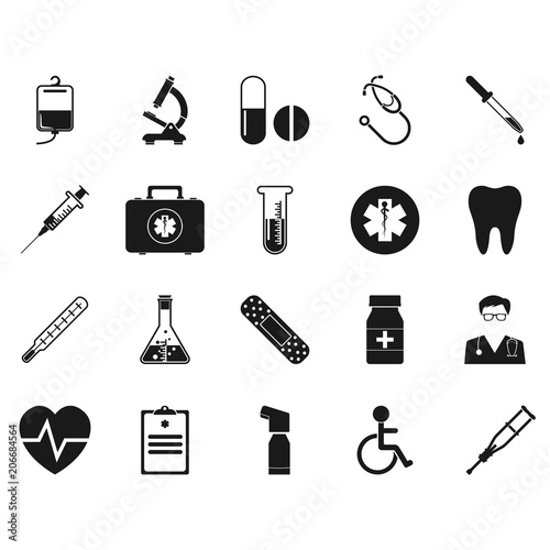 Medical concept background. Icons of medical equipment, diagnostics and medicine. Abstract medicine background. Illustration. Emergency doctor.