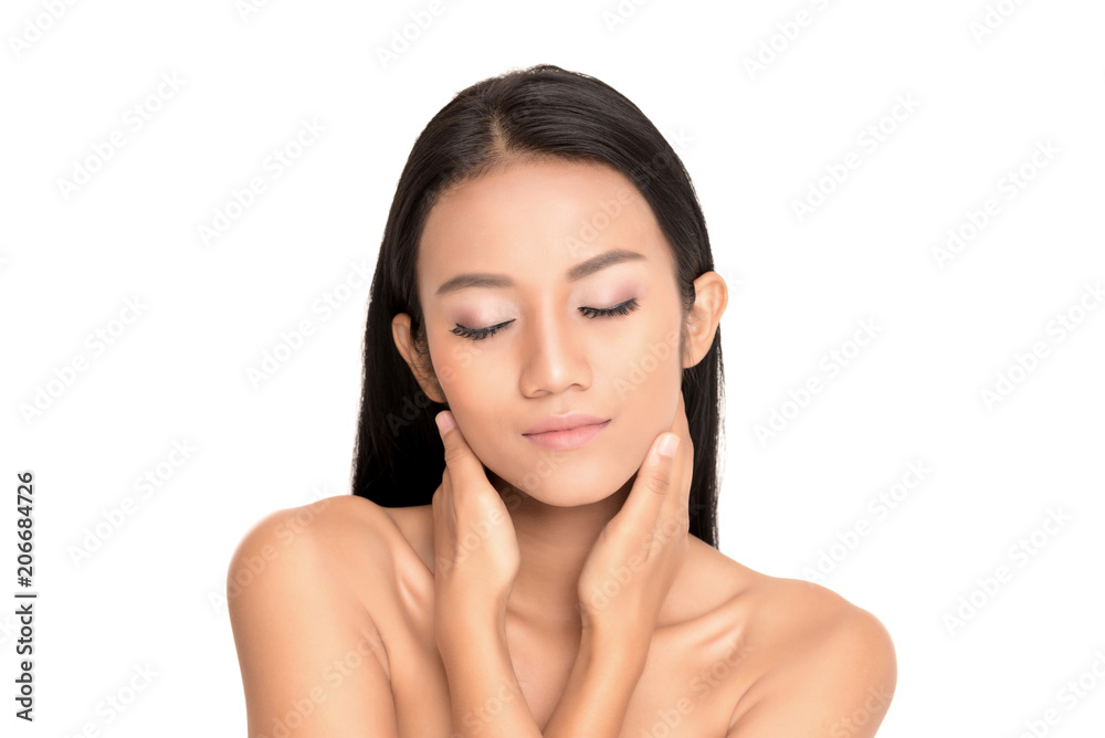 Young Asian woman with beautiful face and clear skin face close up studio Young Asian woman with beautiful face and clear skin face close up studio