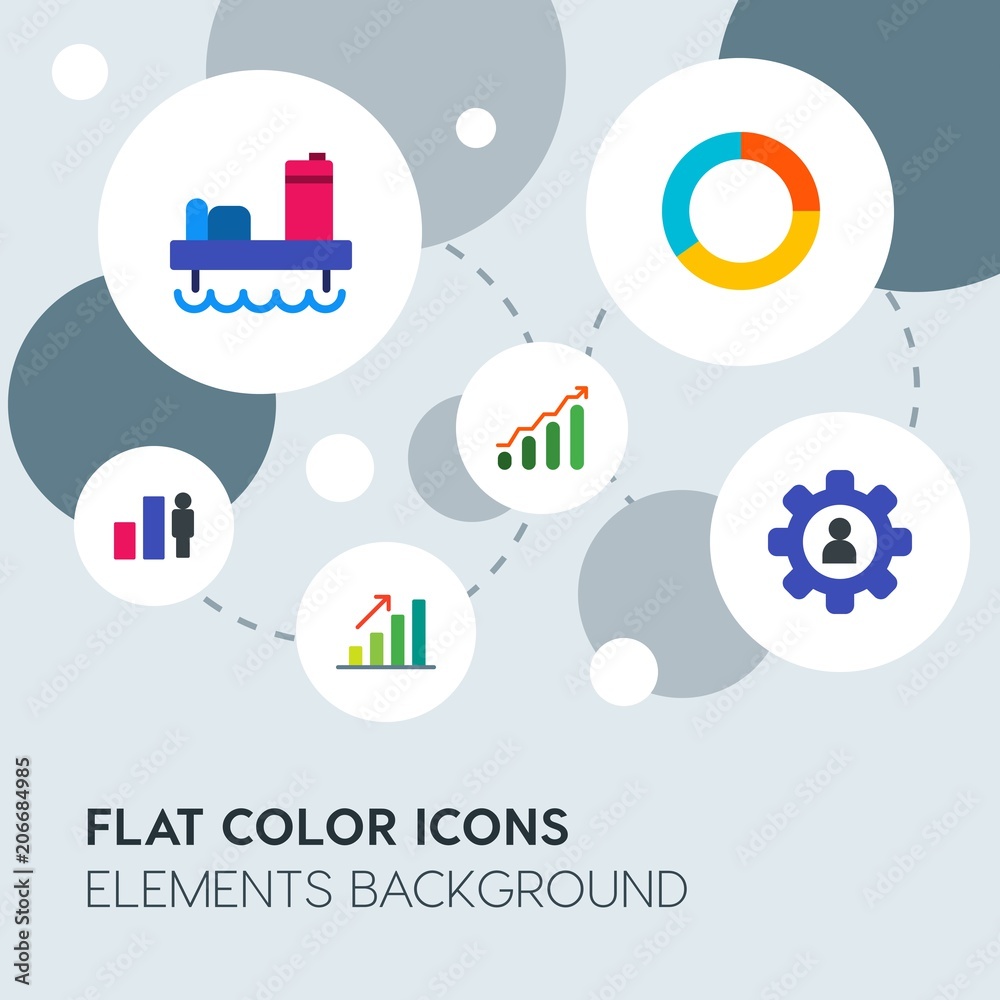 business, industry, charts flat vector icons and elements background with circle bubbles networks.Multipurpose use on websites, presentations, brochures and more