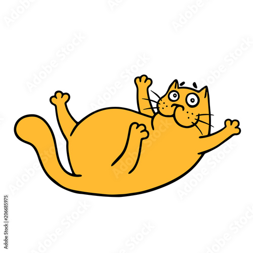 Cute fat cat wants to play with it. Vector illustration