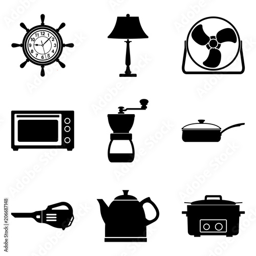 Home appliances icons set. Silhouette vector