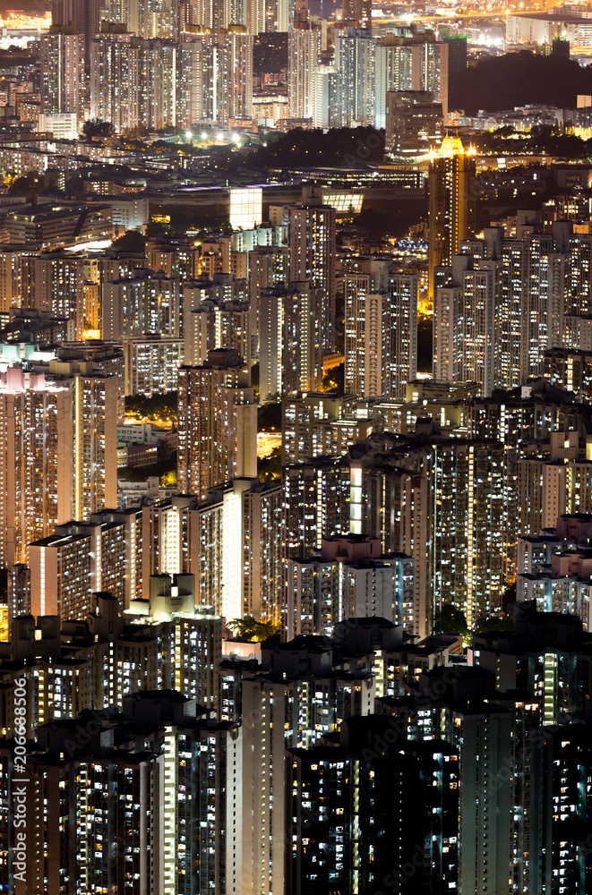 cityscape skyline at night in Hong Kong
