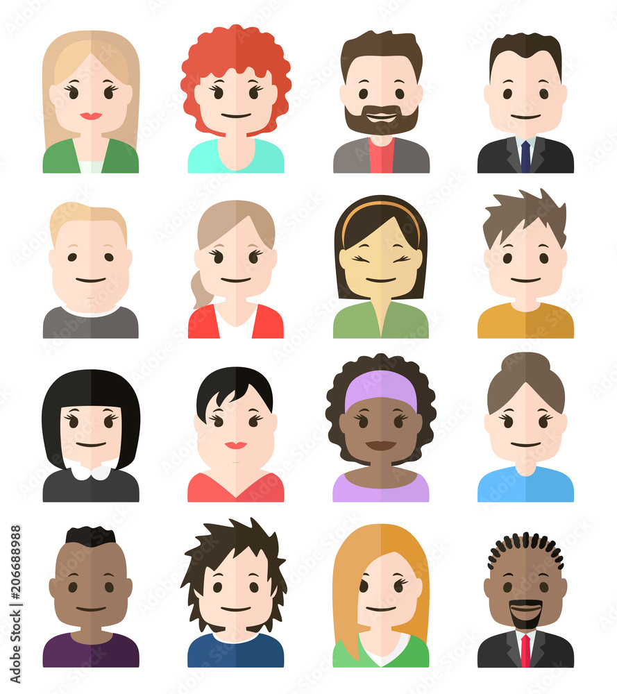 People face, avatar icon. Male and female. illustration in flat style People face, avatar icon. Male and female. illustration in flat style