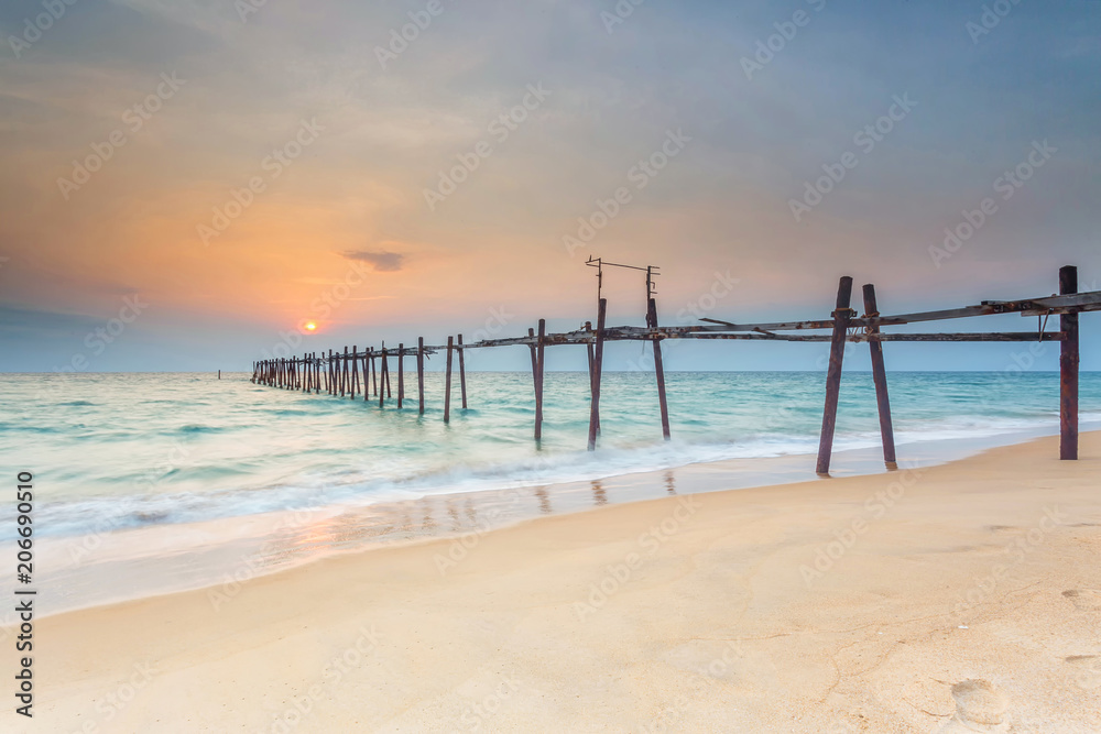 Wooden bridge on the beach at sunset,Phuket,Thailand. Wooden bridge on the beach at sunset,Phuket,Thailand.