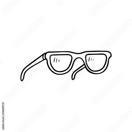 Black lens sunglasses with border black white icon. Vintage eyesight protection accessory. Summer holiday poster, banner design element. Isolated vector monochrome sketch illustration