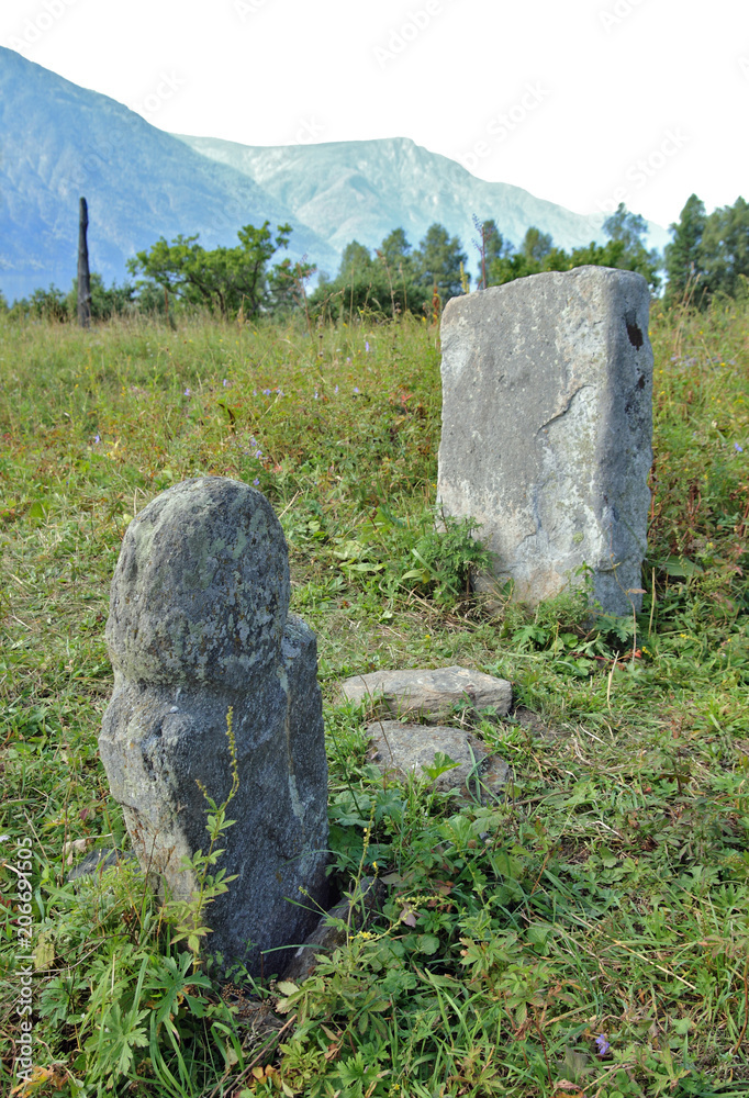 The stone statue of a balbal on the grave of an ancient warrior, 2-8 century AD