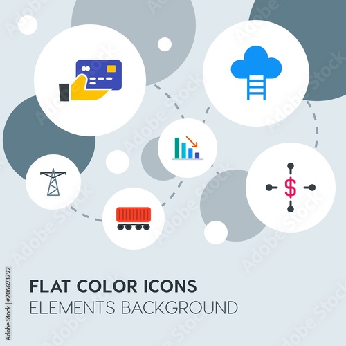 business, industry, charts flat vector icons and elements background with circle bubbles networks.Multipurpose use on websites, presentations, brochures and more