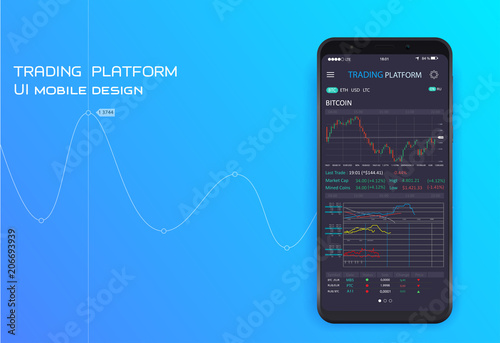 Mobile stock trading concept. UI UX design app cryptocurrency wallet. Modern user interface screen template for mobile smart phone