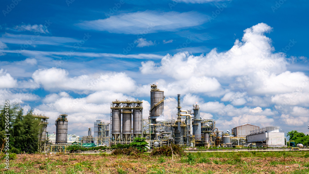 Oil refinery plant with  blue sky and cloud