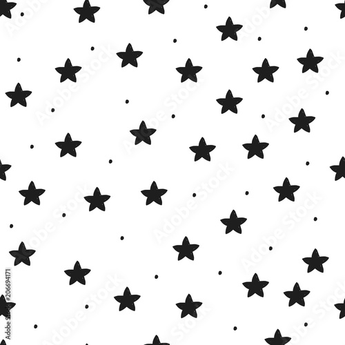 Scandinavian seamless pattern. Ornament with stars and dots. © anatartan