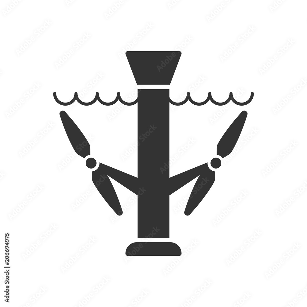 Black isolated icon of tidal energy station on white background. Silhouette of tidal energy station. Black isolated icon of tidal energy station on white background. Silhouette of tidal energy station.