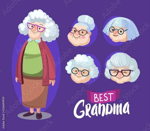 Character grandmother with different faces