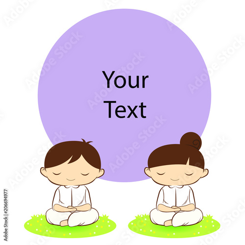 Buddha boy and girl concentration with violet circle