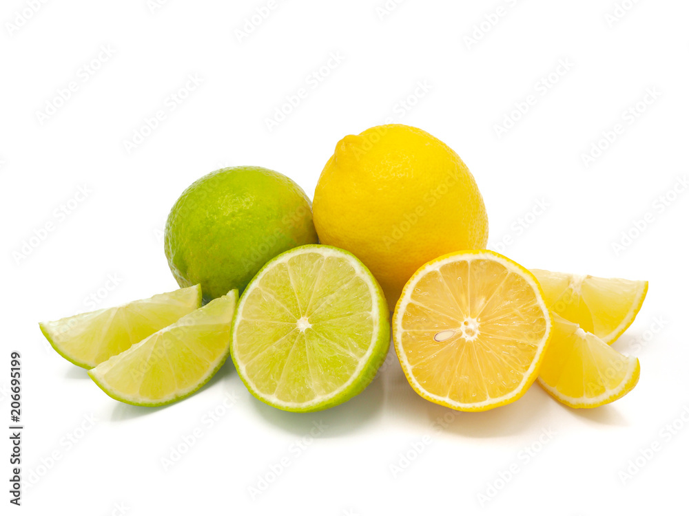 Fresh lemon and lime slice isolated on white background Fresh lemon and lime slice isolated on white background