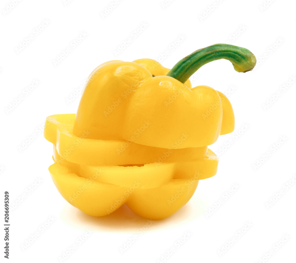 Fresh yellow vegetables sweet peppers on white background. Fresh yellow vegetables sweet peppers on white background.