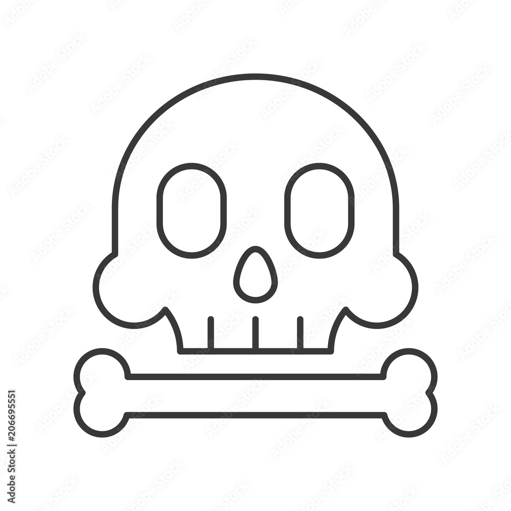 Skull and bone outline icon on white background