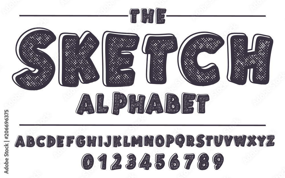 Vecteur Stock Latin alphabet. Bold font in cute sketch texture cartoon 3d  style. | Adobe Stock