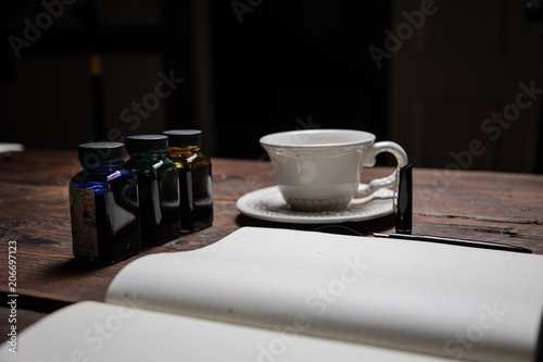 Canvas Print Fountain pen ink and paper