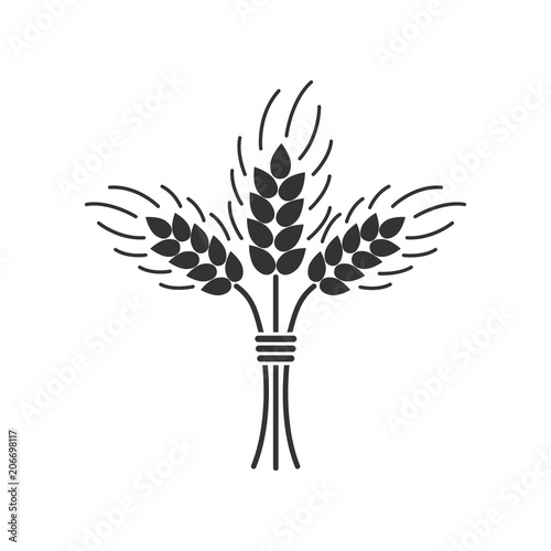 Black isolated silhouette icon of sheaf of wheat on white background. Icon of sheaf of wheat.