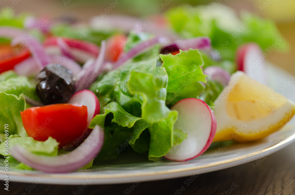Fresh mixed vegetables salad. Selective focus Fresh mixed vegetables salad. Selective focus