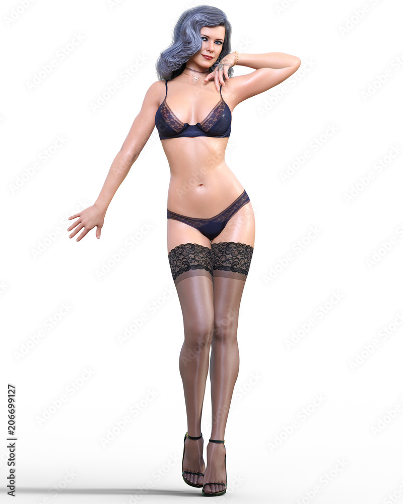3D Beautiful brunette girl black lingerie and stockings.Woman studio photography.High heel.Conceptual fashion art.Seductive candid pose.Render illustration.Collection summer clothes
3D Beautiful brunette girl black lingerie and stockings.Woman studio photography.High heel.Conceptual fashion art.Seductive candid pose.Render illustration.Collection summer clothes