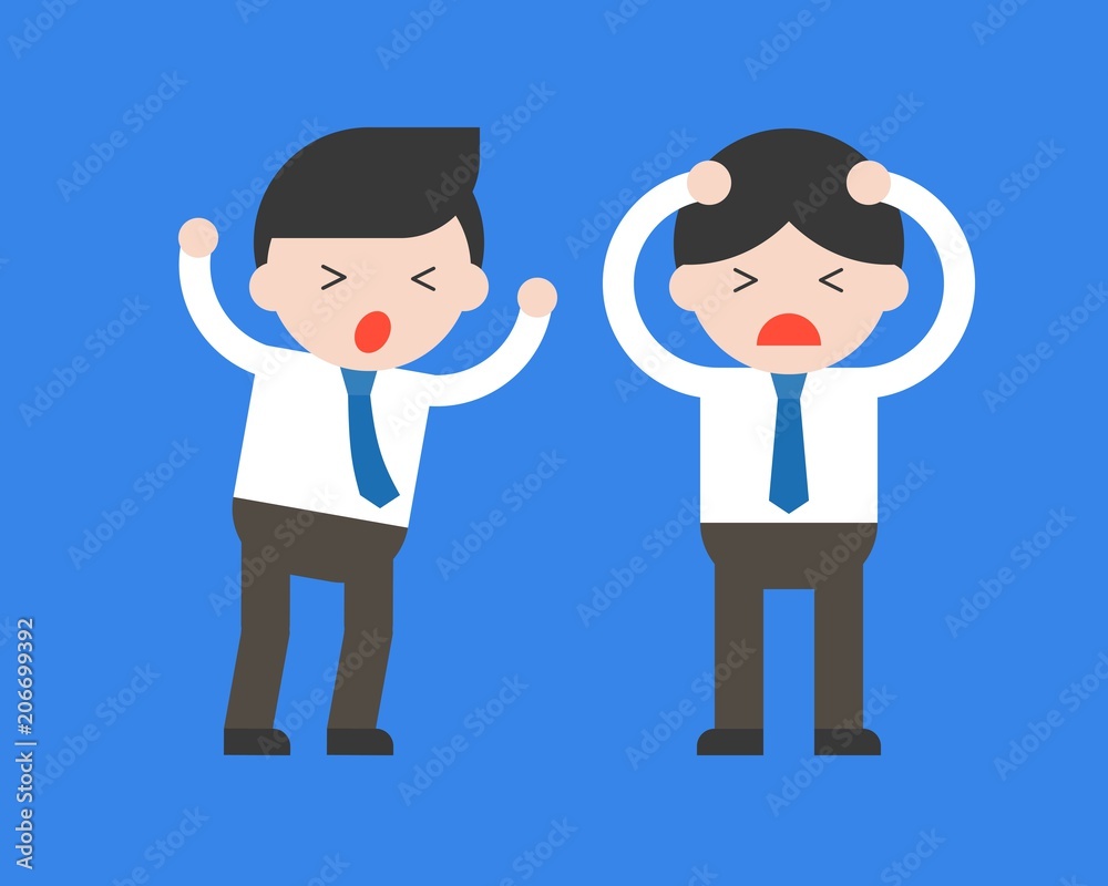 Two panic businessman, conflict and problem in office concept Two panic businessman, conflict and problem in office concept
