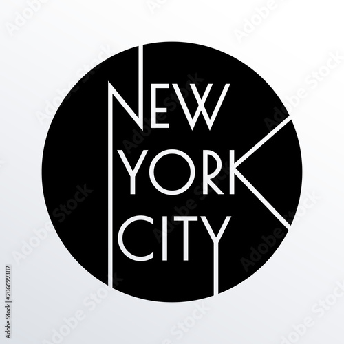 New York city typography design. NYC round banner, poster, sport t-shirt print design and apparels graphic. Vector illustration.
