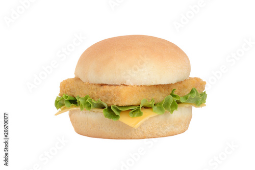 isolated fillet fish sandwich with lettuce and cheese