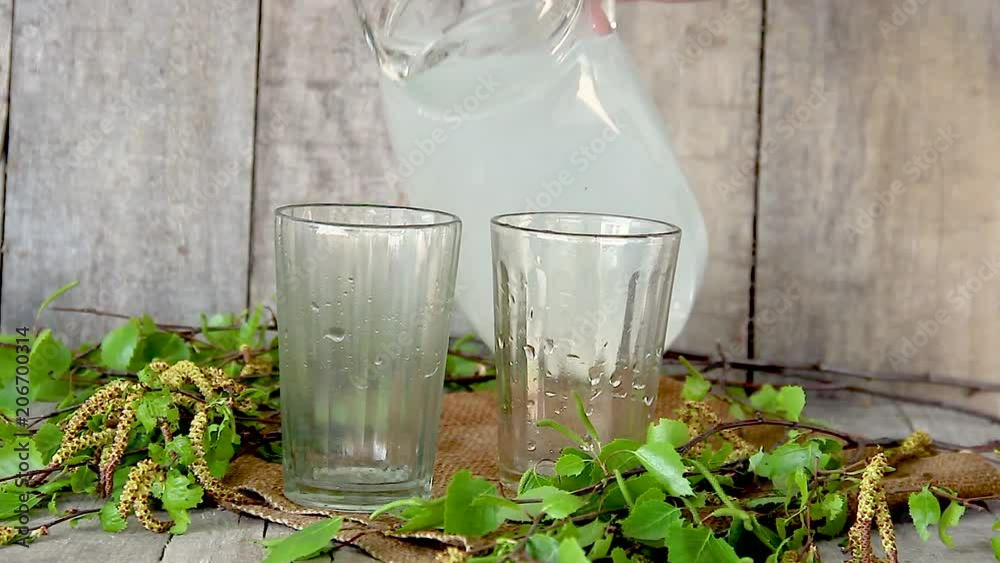 birch juice in a glass. birch juice in a glass.