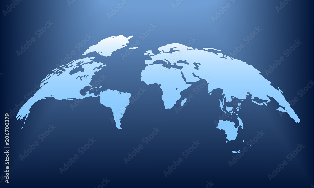 Fototapeta premium World map isolated on blue abstract background. 3D globe template. Vector illustration.
