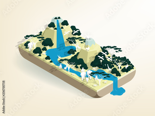 illustration vector isometric design of africa wild life, savannah wild life isometric design concept