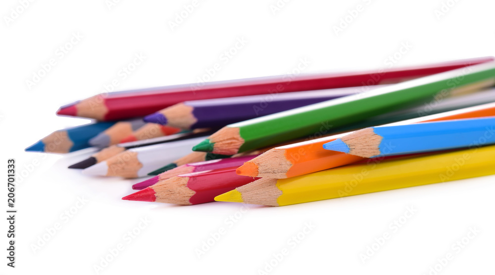 Colour pencils isolated on white background close up